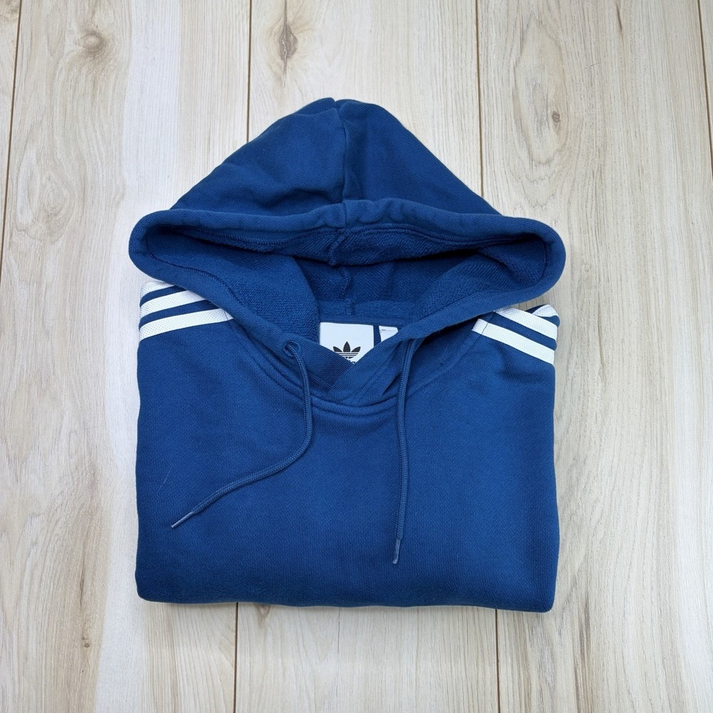 Adidas Originals Heavyweight Embroidered 3 Stripe Hoodie Blue Medium Y2K